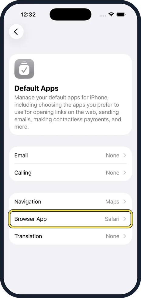 iPhone screen: Tap the feature you want to change