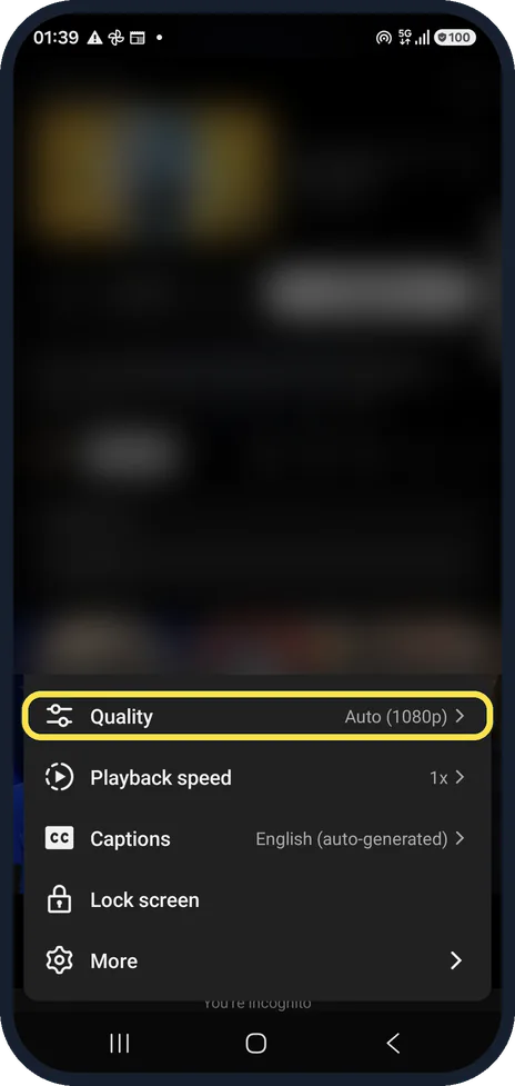 Android screenshot: Change it for one video