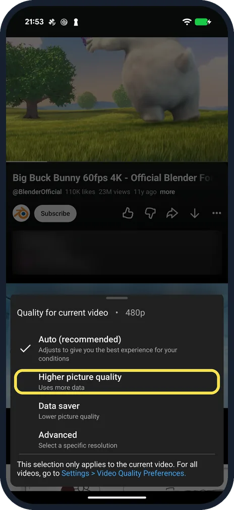 Android screenshot: Change it for one video