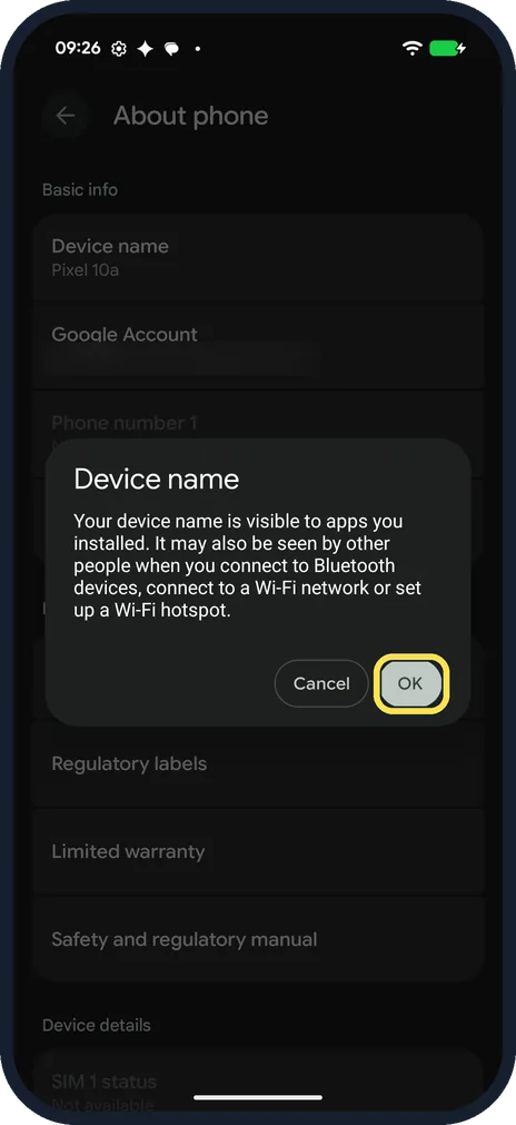 Android screenshot: Tap OK again