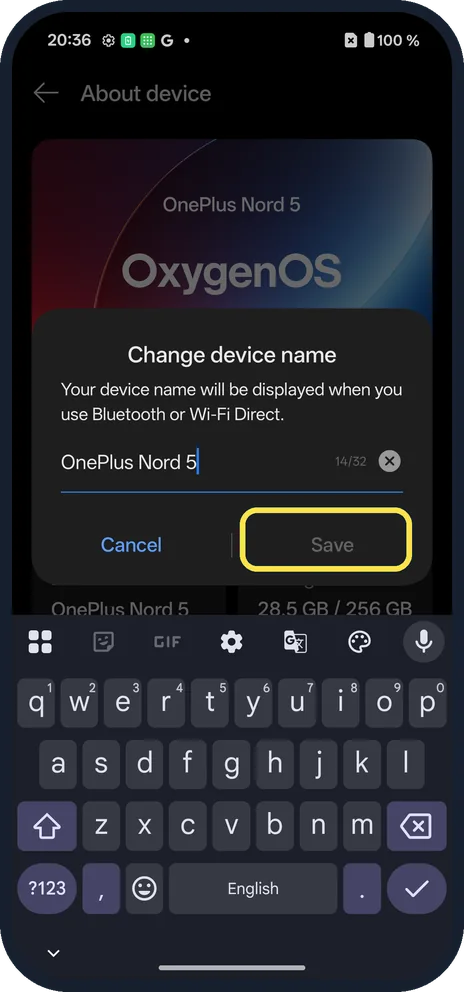Android screenshot: Tap Save