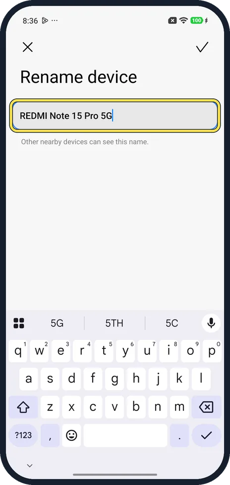 Android screenshot: Type the new name