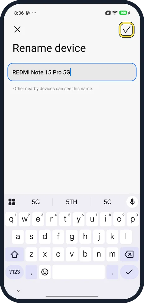 Android screenshot: Tap the tick