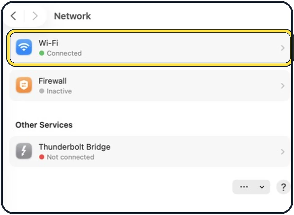 Part of the Mac System Settings window: Click the connection you use