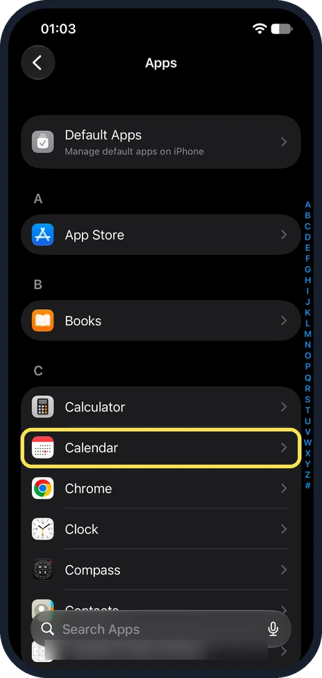 iPhone screen: Tap Calendar
