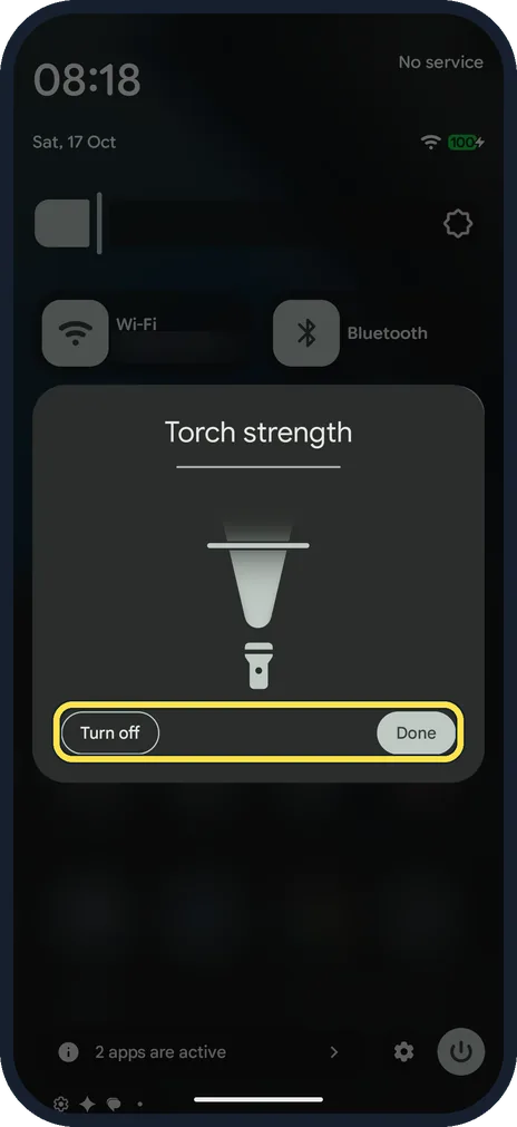 Android screenshot: Tap Done or Turn off