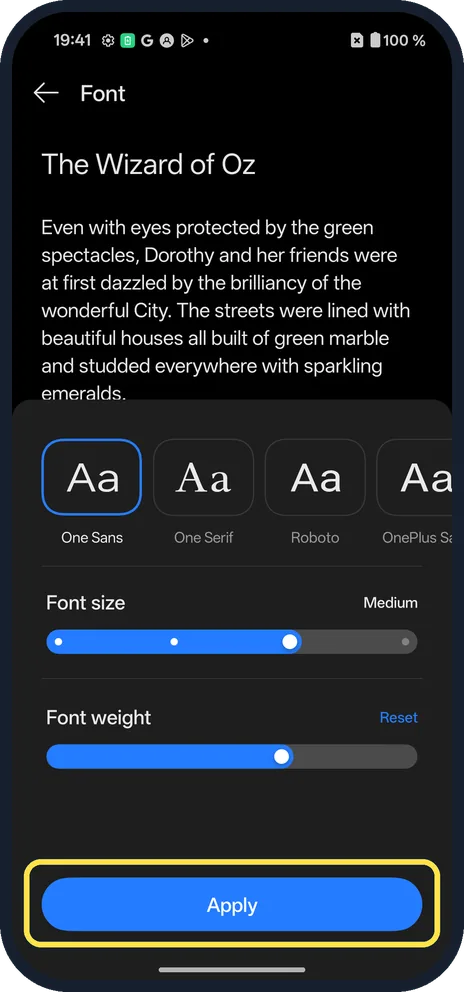 Android screenshot: Tap Apply