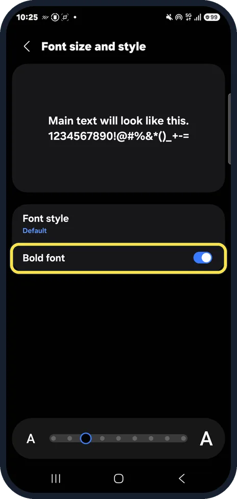 Android screenshot: Make text bold