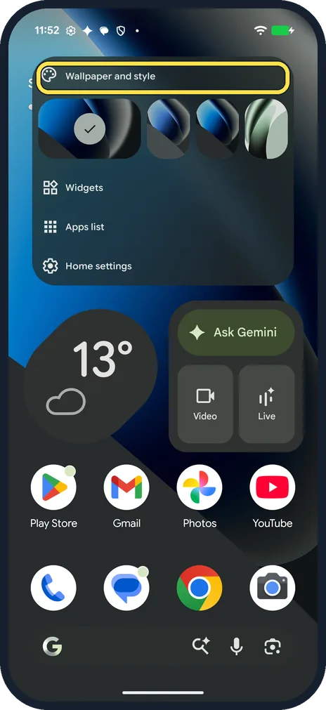 Screenshot from the guide: How to change the home screen grid on a Google Pixel (Android 17)