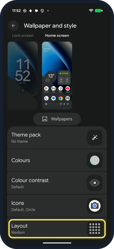 Android screenshot: Tap Layout
