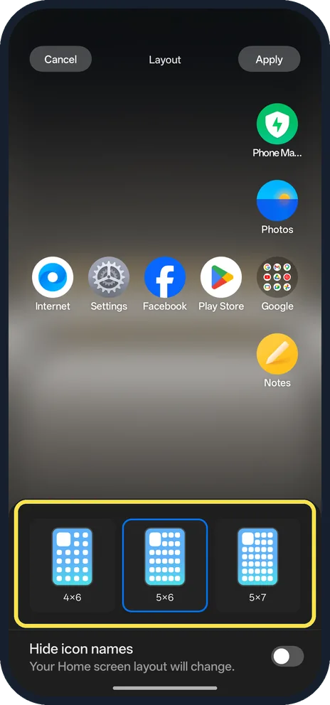 Android screenshot: Pick a grid