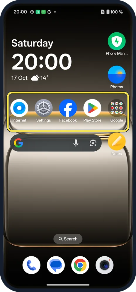 Android screenshot: Check the home screen