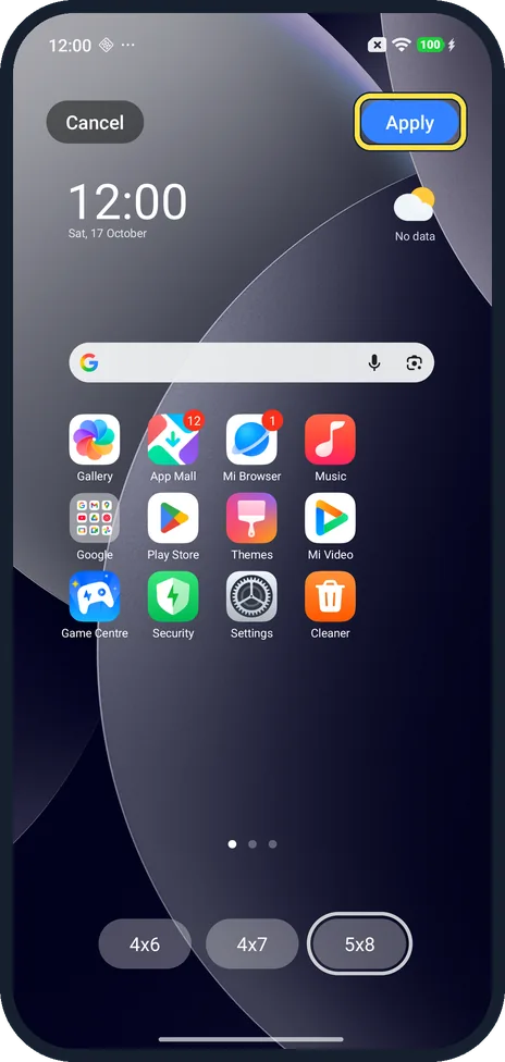Android screenshot: Pick one and tap Apply