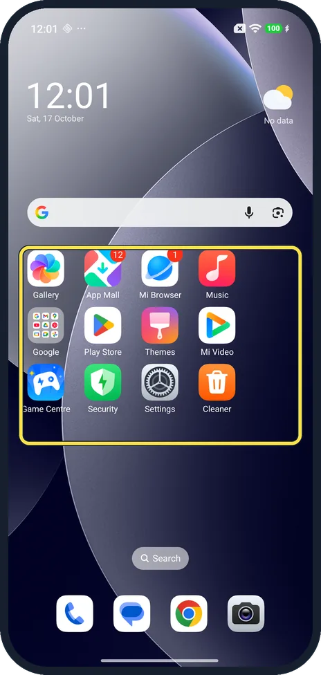 Android screenshot: Check the home screen