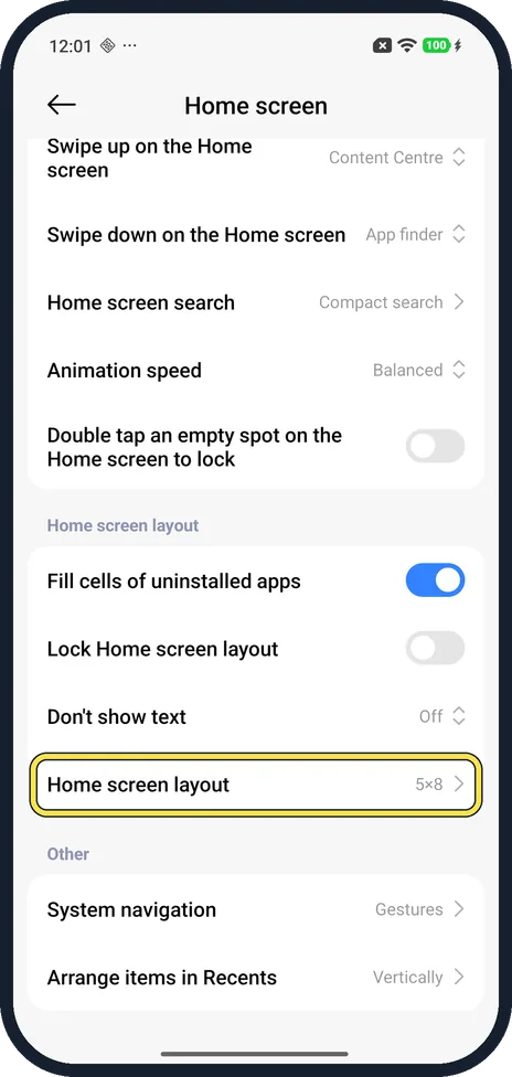 Android screenshot: The row shows the new layout