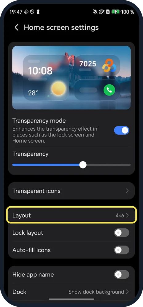 Android screenshot: Tap Layout