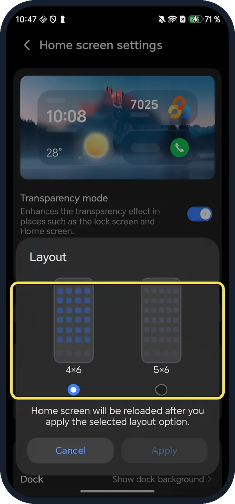 Android screenshot: Pick a grid