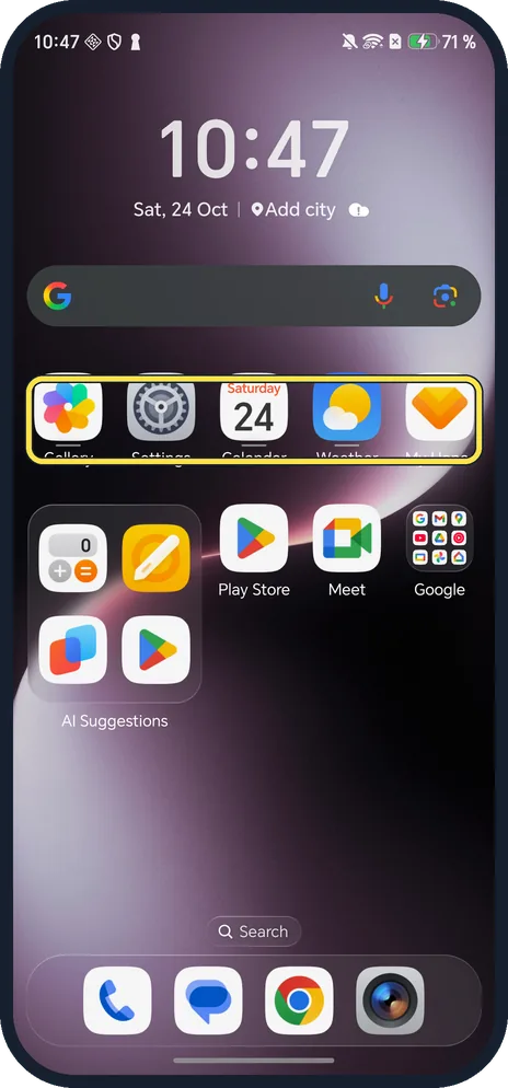 Android screenshot: Check the Home screen