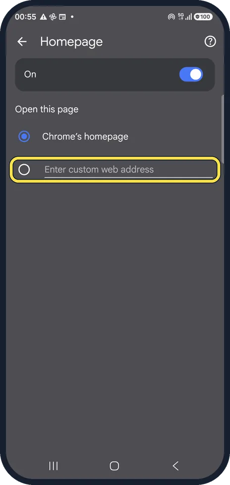 Android screenshot: Choose the page
