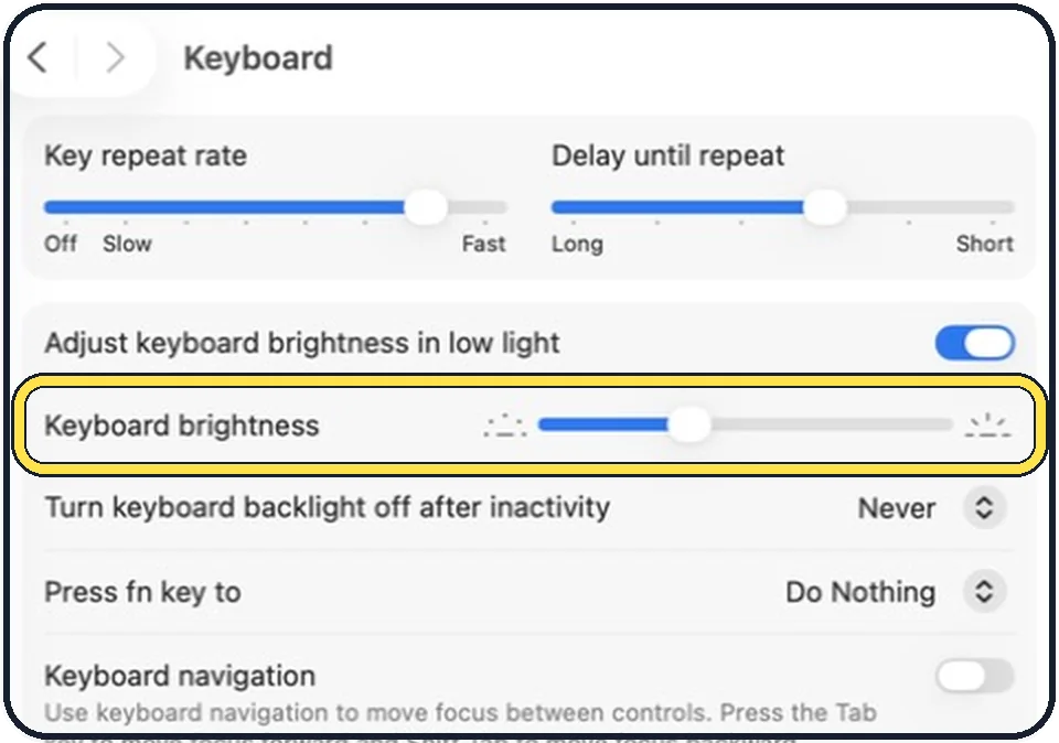 Mac screenshot: Set the brightness