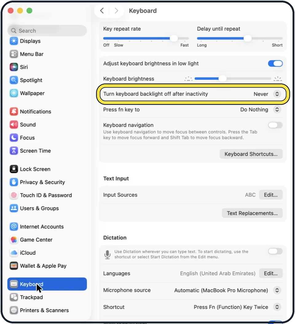 Mac screenshot: Set a timer