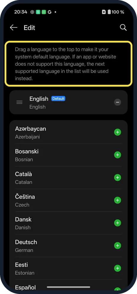 Android screenshot: Add and drag to the top