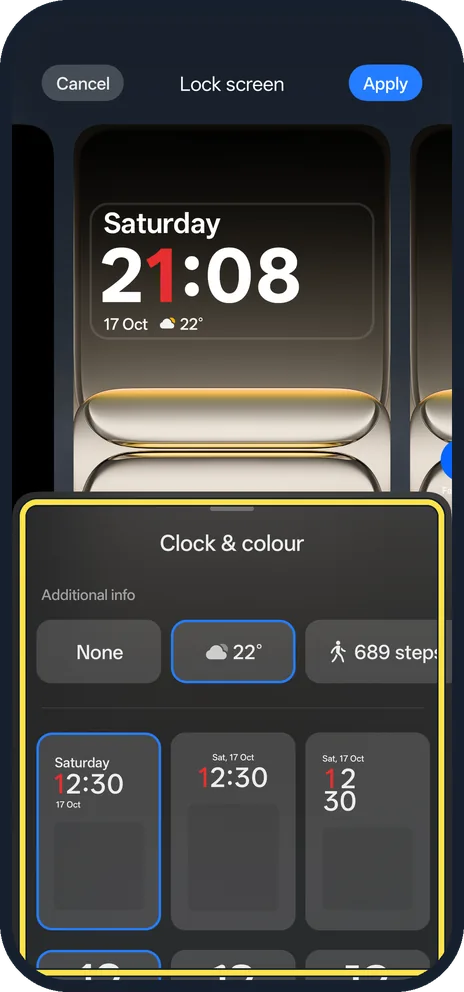 Android screenshot: Clock & colour