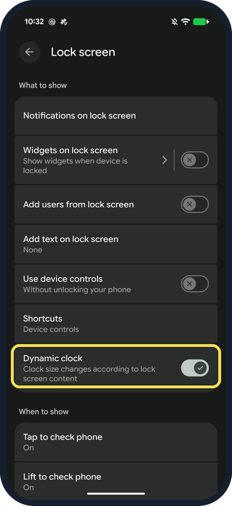 Android screenshot: Let the clock shrink for notifications