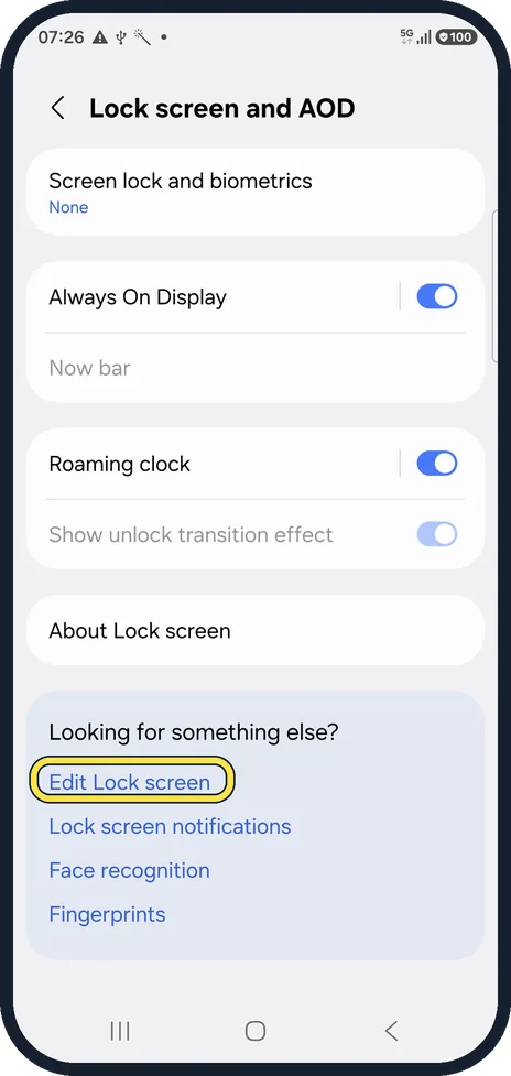 Android screenshot: Tap Edit Lock screen