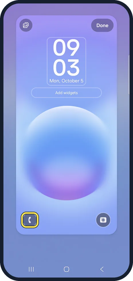 Android screenshot: Tap the left shortcut