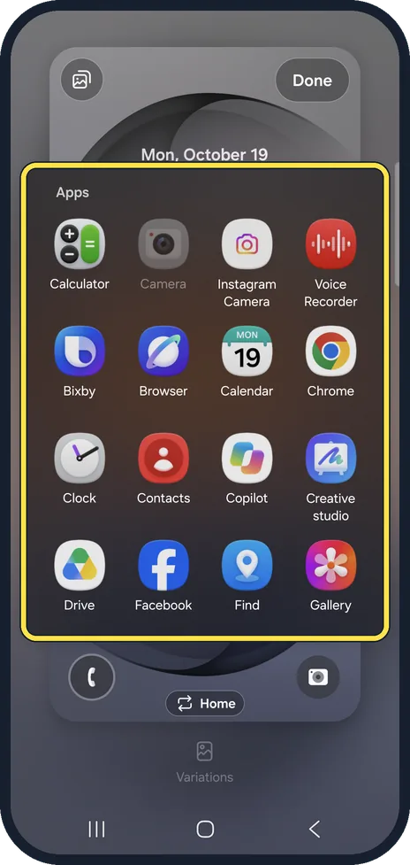 Android screenshot: Or scroll to Apps