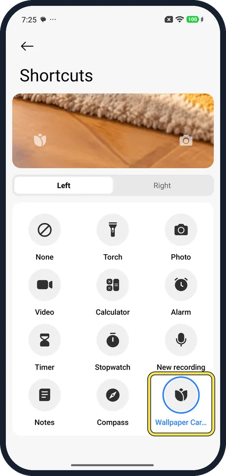 Android screenshot: See what is set