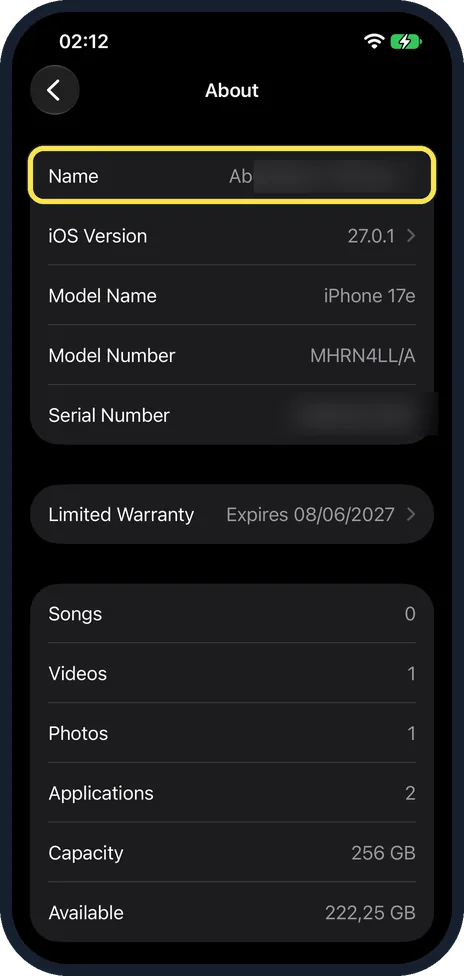 iPhone screen: Tap Name