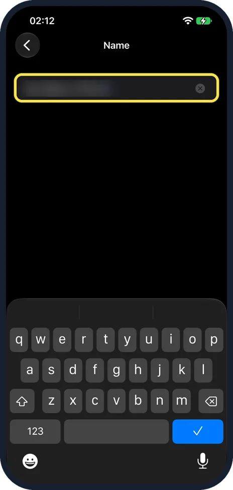 iPhone screen: Type the new name and tap Done