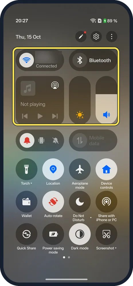 Android screenshot: Swipe down from the top right
