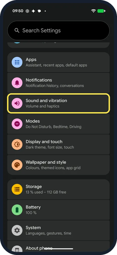 Screenshot from the guide: How to change the notification sound on a Google Pixel (Android 17)