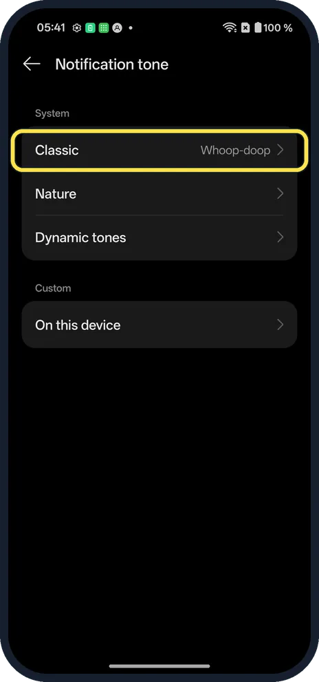 Screenshot from the guide: How to change the notification sound on a OnePlus (OxygenOS 16)