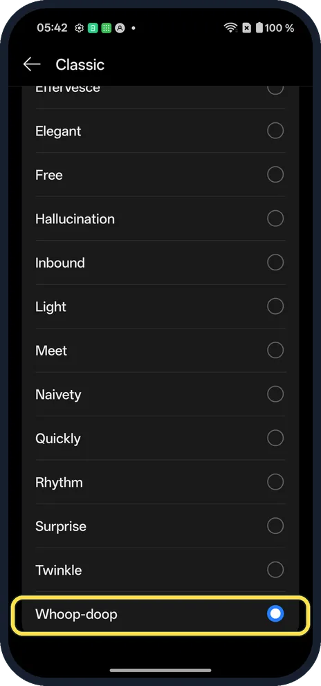 Android screenshot: Tap a sound