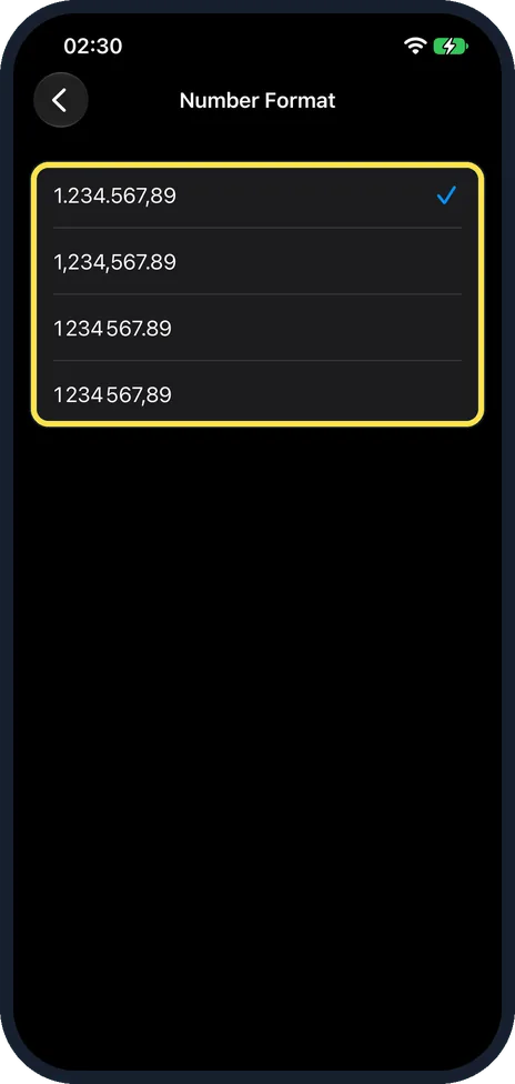 iPhone screen: Tap a format