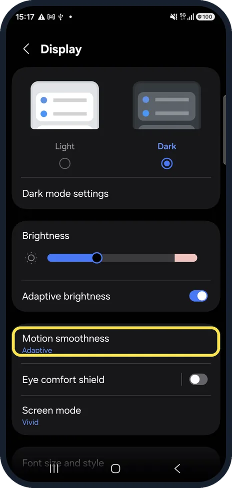 Android screenshot: Tap Motion smoothness