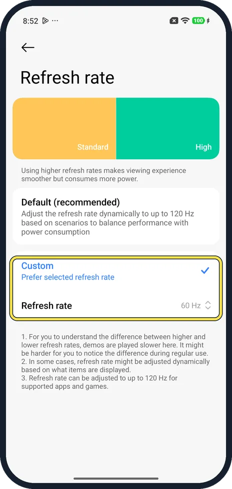 Android screenshot: Or tap Custom