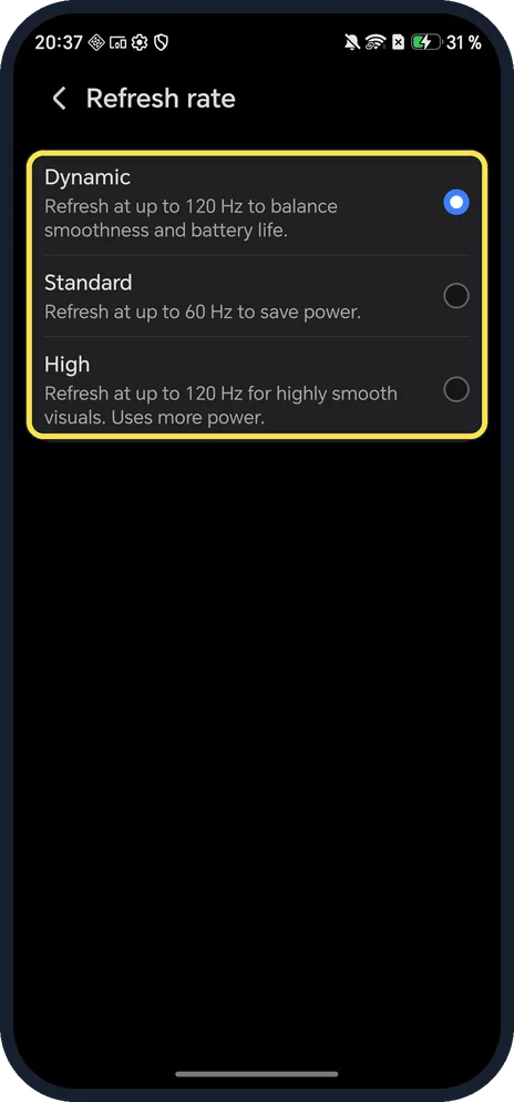 Android screenshot: Pick a rate