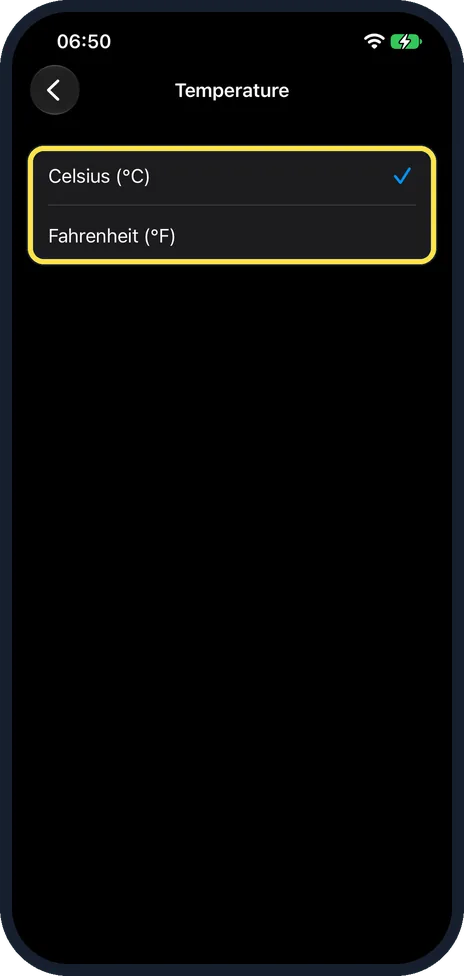 iPhone screen: Set the temperature unit