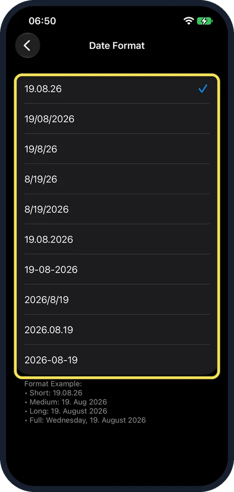 iPhone screen: Adjust the date and number format