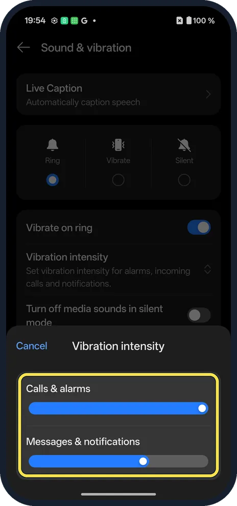 Android screenshot: Set the strength