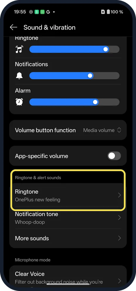 Android screenshot: Tap Ringtone