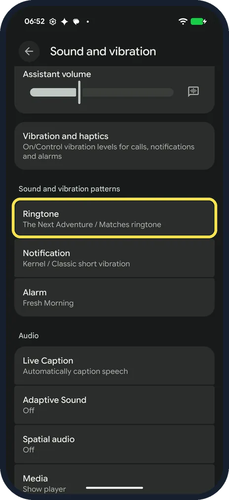 Android screenshot: Open Ringtone