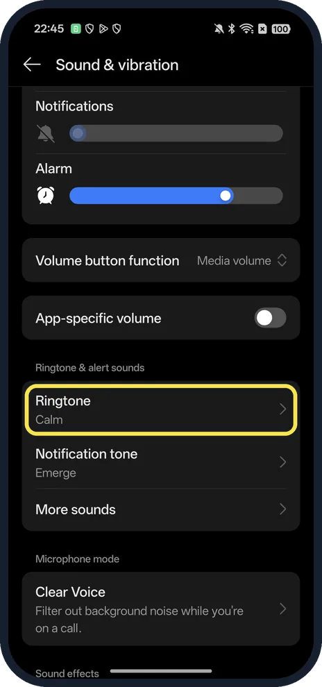 Android screenshot: Tap Ringtone