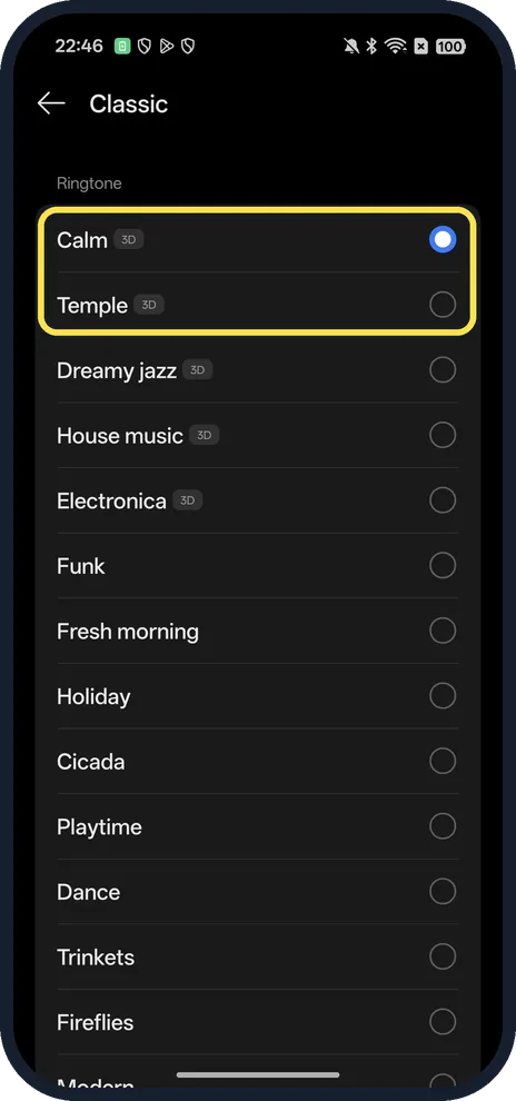 Android screenshot: Tap a tone