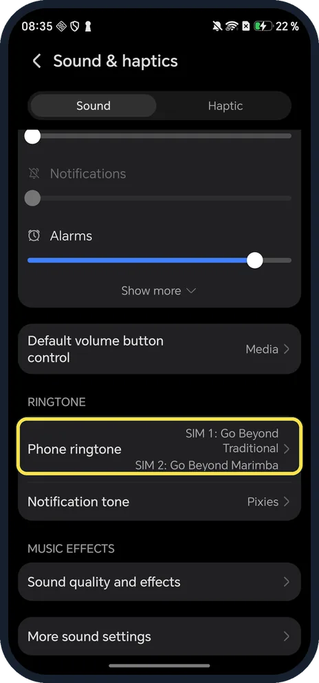 Android screenshot: Tap Phone ringtone